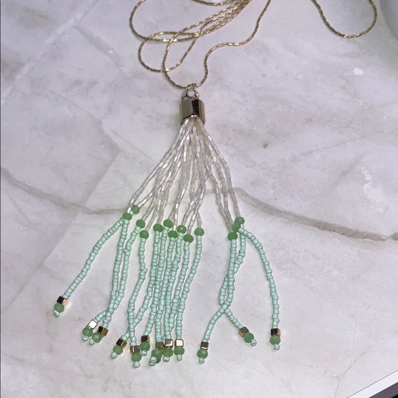 New York & Co Elegant Beaded Tassel Necklace - Picture 3 of 8